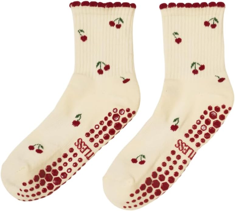 Shapes Studio Crew Half Calf Grip Socks, Cutest Fruits Pilates Socks, Ruffle socks, Non-Slip, Barre Yoga Fitness - Image 1